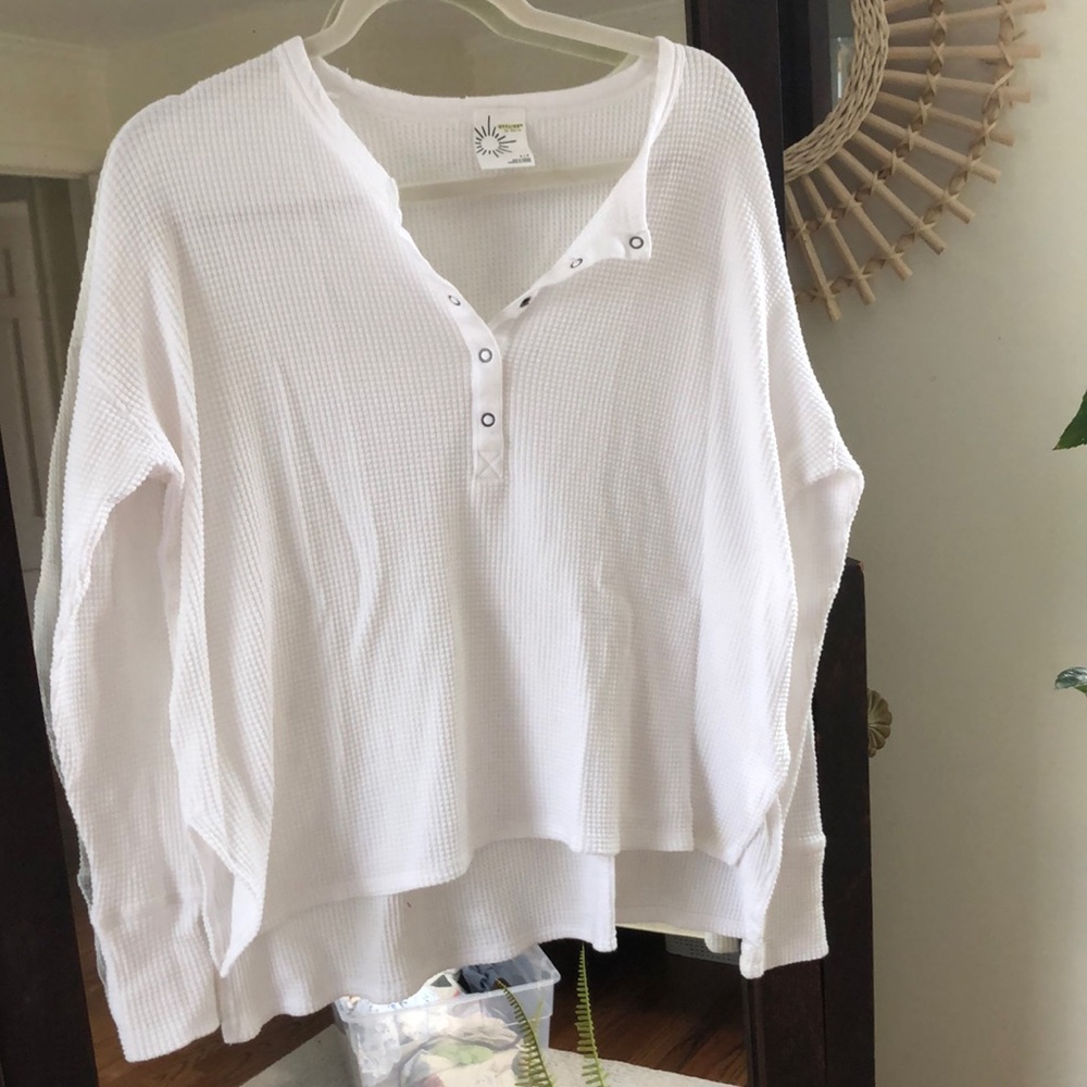 Aerie White Long Sleeve Henley Top